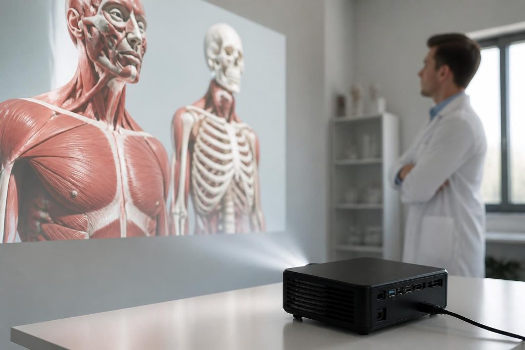 découvrez l'anatomie projetée de manière interactive grâce au mini vidéoprojecteur acer, un outil innovant pour l'éducation en santé.
